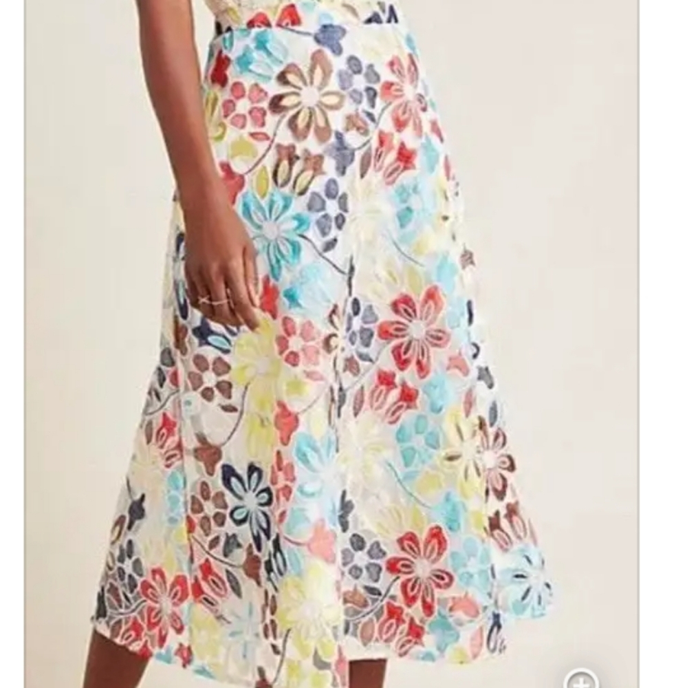 Anthropologie Eva Franco Meghan Floral Embroidered Midi Skirt